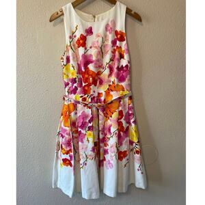 Eliza J Cottage White Multicolor Watercolor Floral High Neck Sleeveless Dress 2